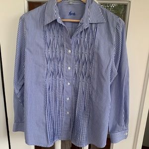 Foxcroft Button Up Tunic (Size 14) Wrinkle Free, Shaped Fit blue/white striped